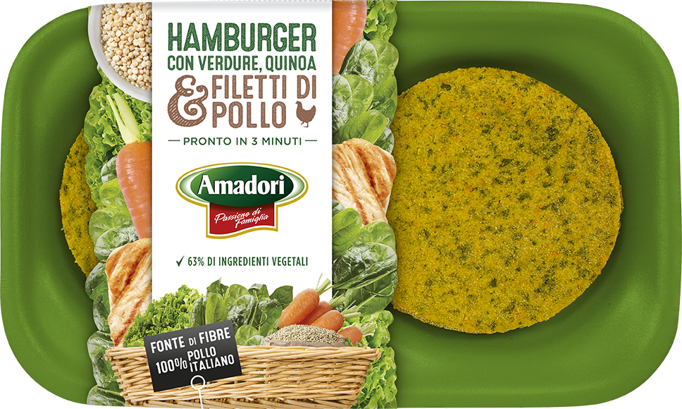 Hamburger con verdure, quinoa e filetti di pollo