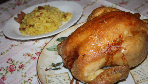 Pollo al forno allo zenzero e risotto alle mandorle